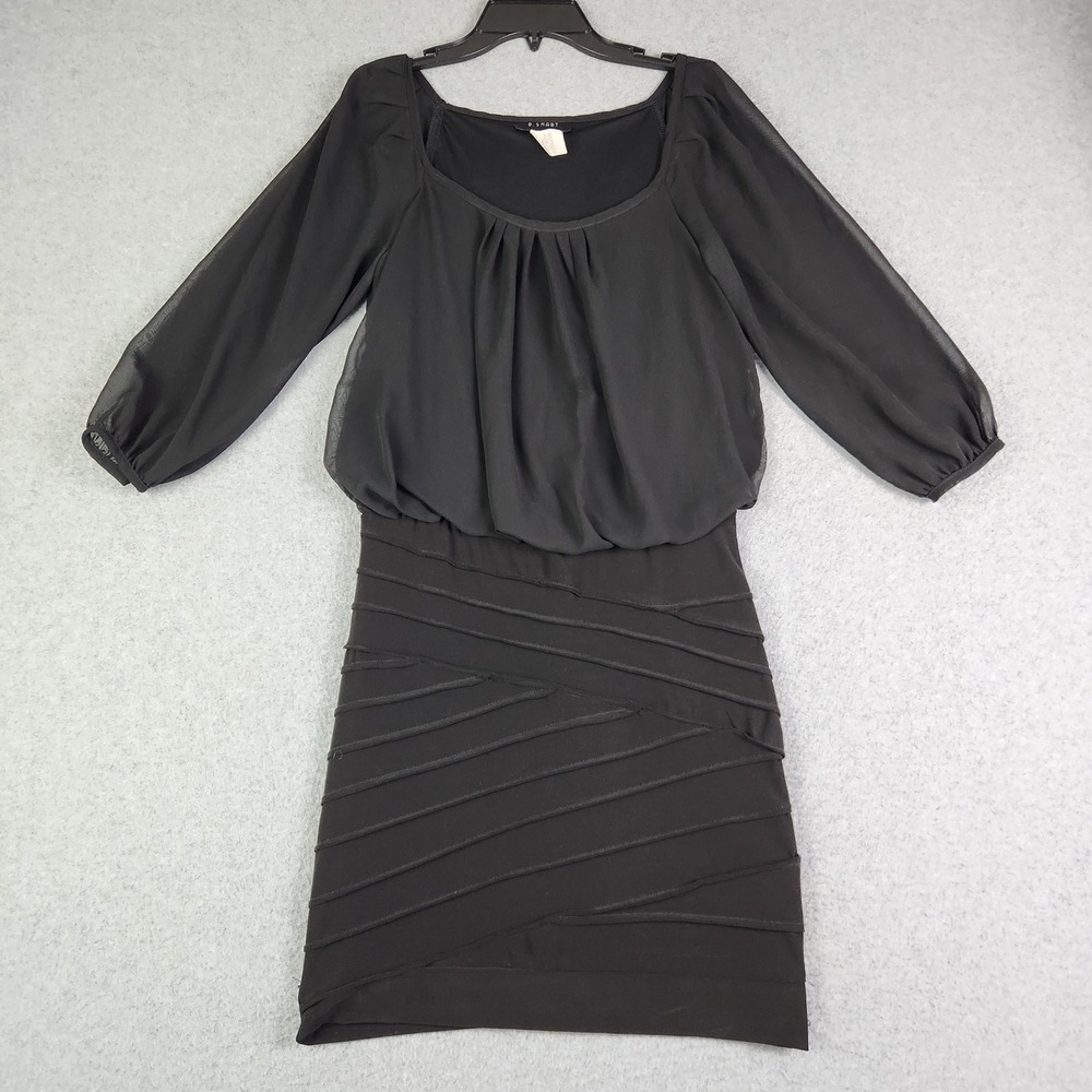 B. Smart Cocktail Party Dress Womens 5/6 Black Blouson Sheer Bandage Long Sleeve